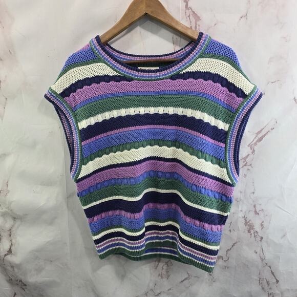 Marine Layer Sweaters - Marine Layer Sweater Womens Large Purple Blue White Striped Cotton Rory